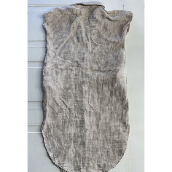 Miou Muse Tan Cotton Button Down Mini Shirt Dress Size S/M Flutter Sleeve Pocket - Picture 6 of 6